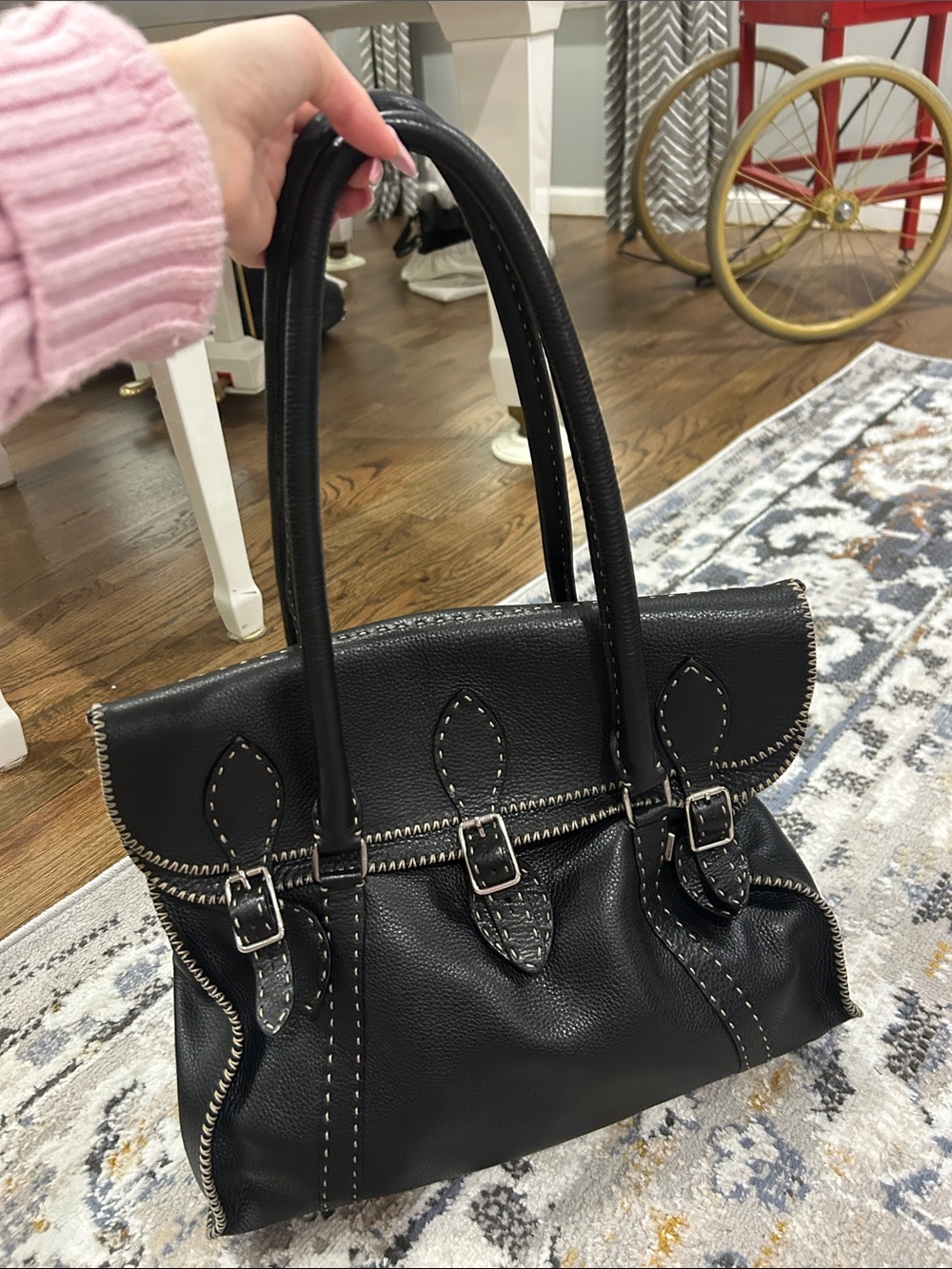 Fendi Black Leather Buckled Tote Handbag